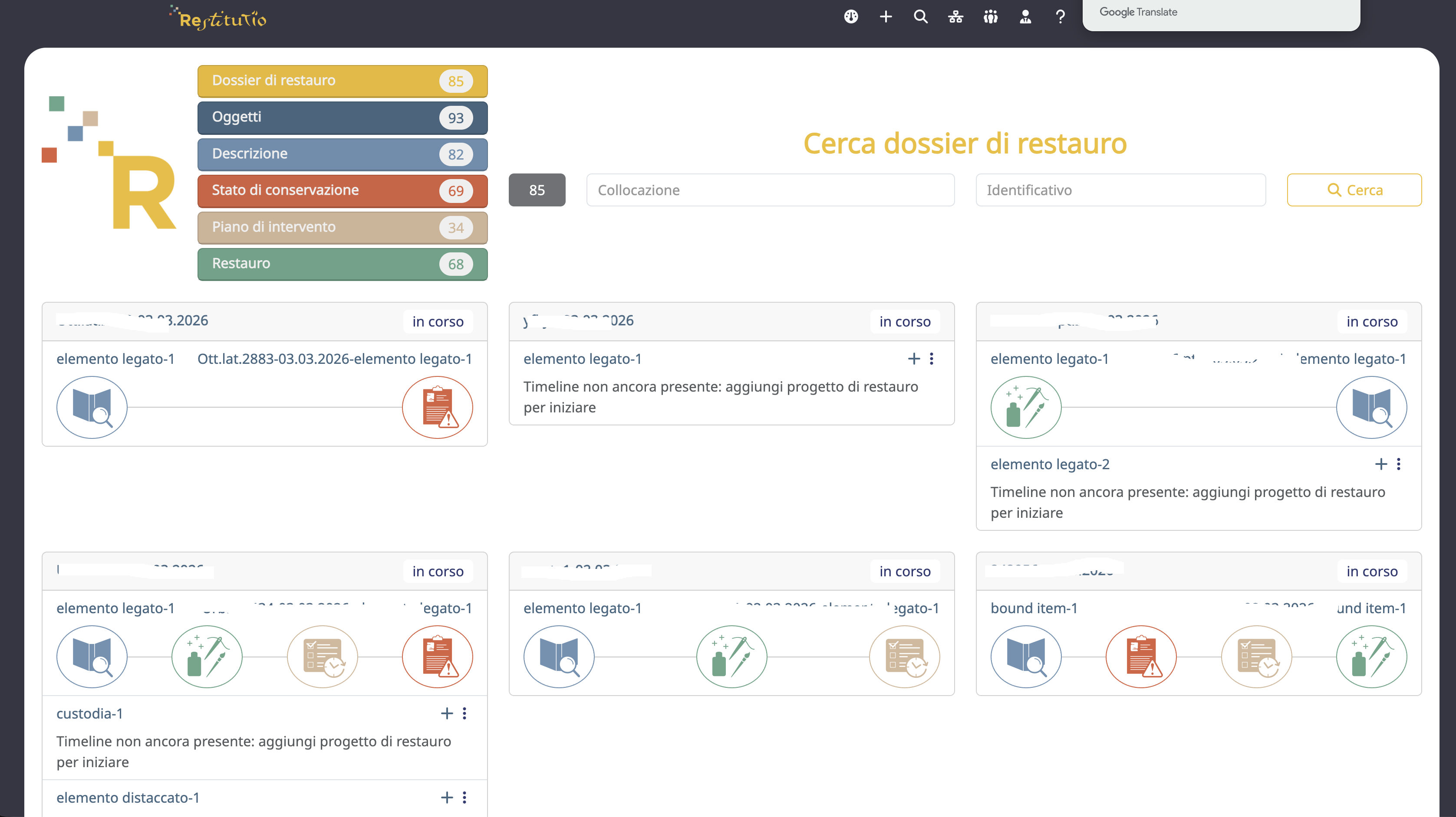 Ricerca di progetti Restitutio
