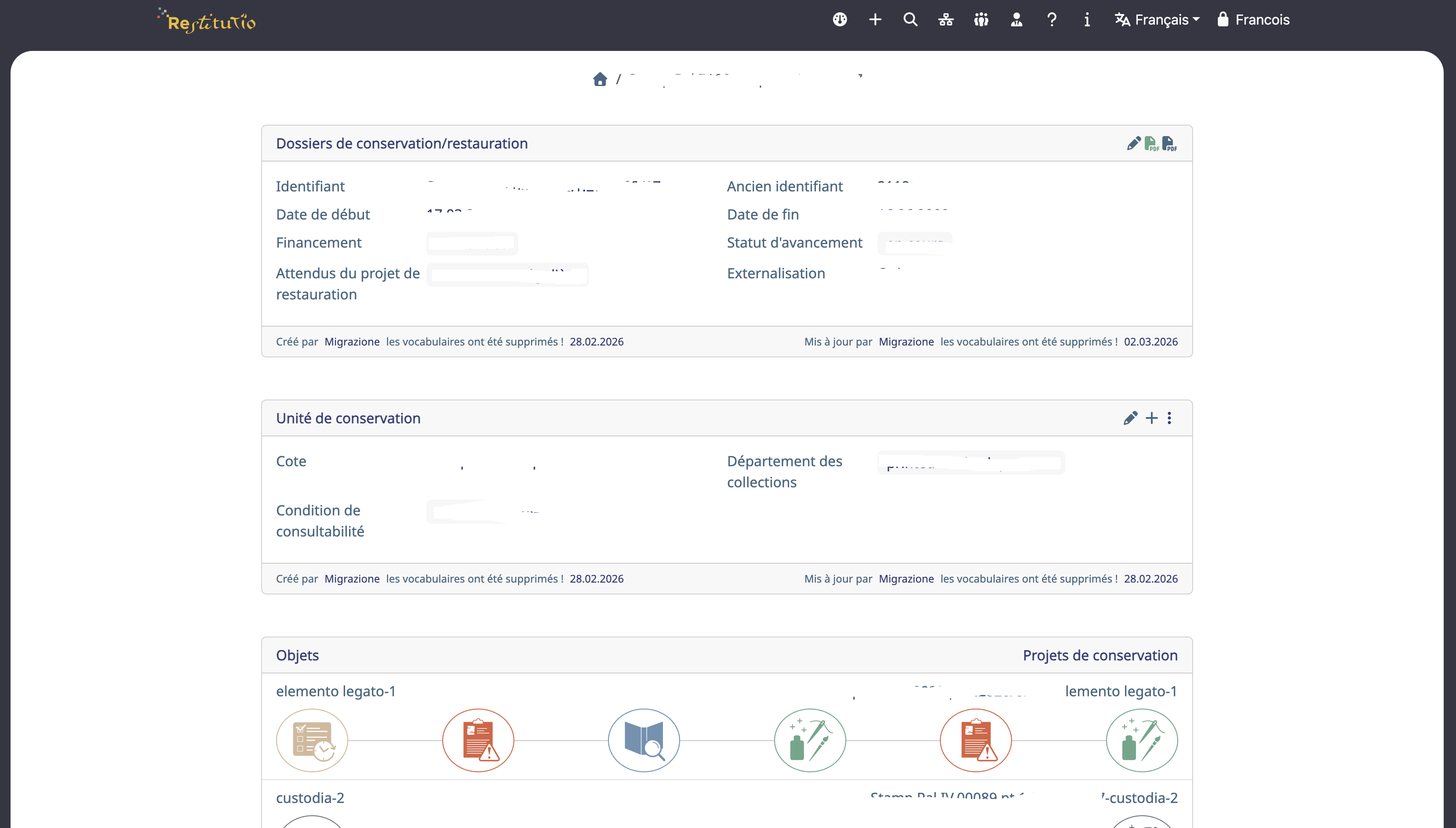 Détails du dossier de restauration
