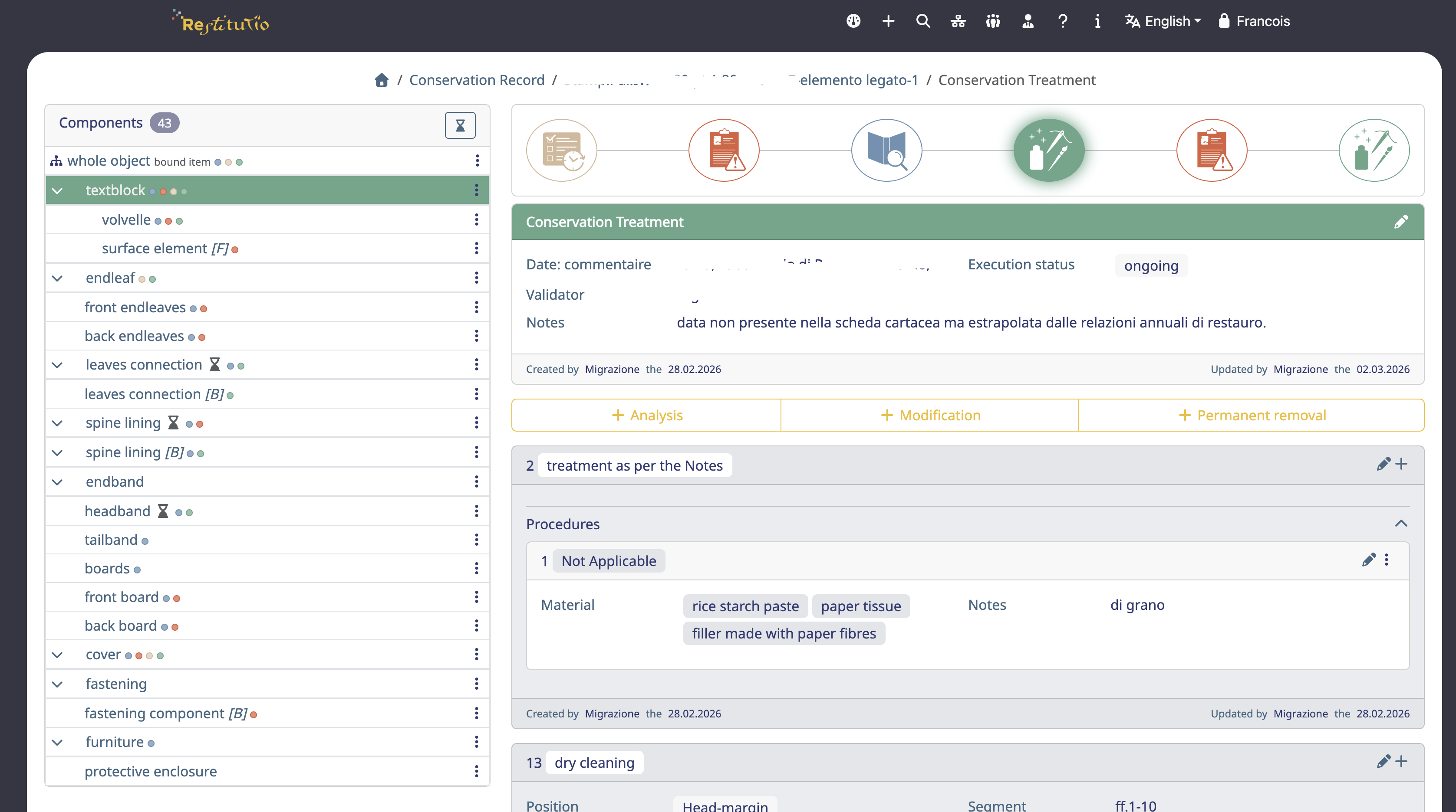 Restitutio treatment interface