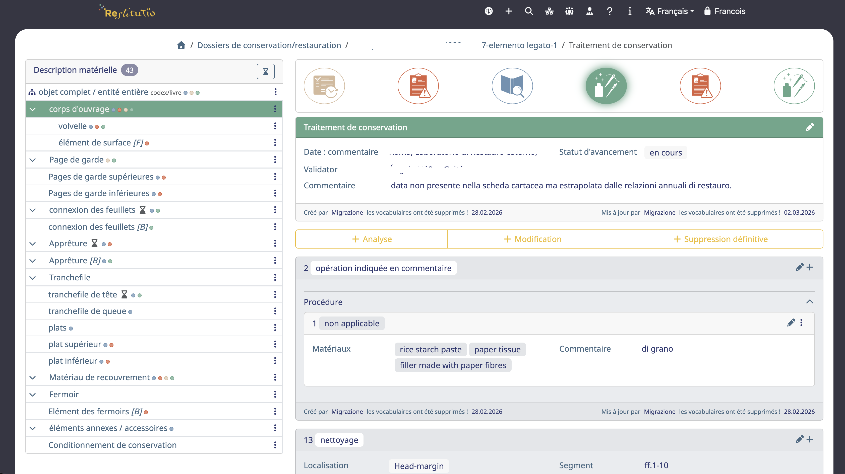Interface de traitement Restitutio