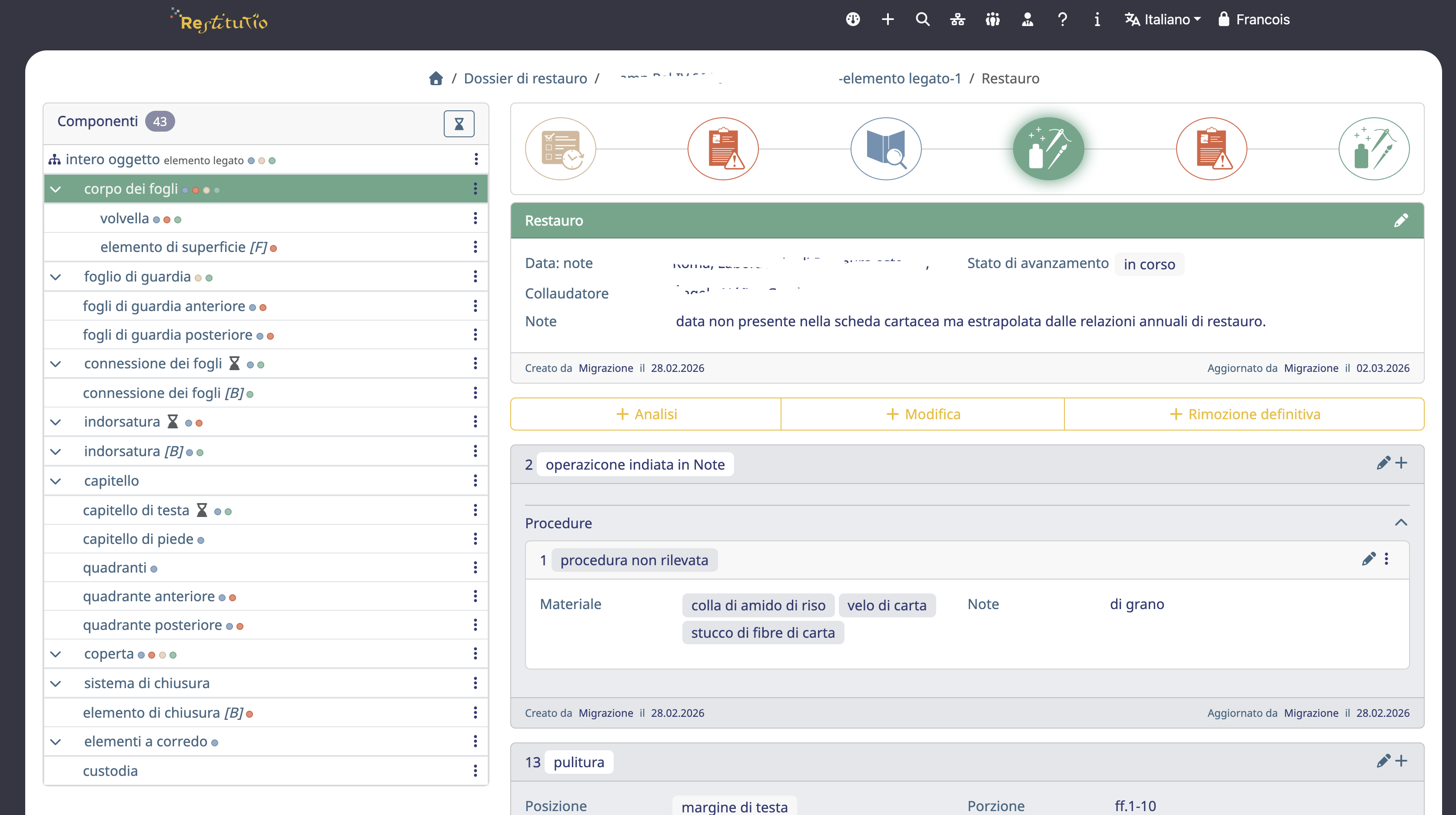 Interfaccia di trattamento Restitutio